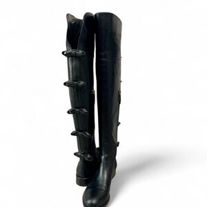 Valentino Leather Bow Over The Knee Boots